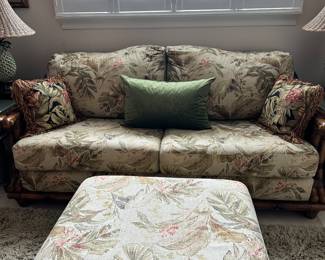 #1 - $350 - Tropical bamboo style sleeper sofa 77Wx36Dx29H