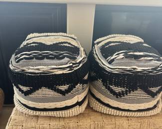#33 - $80 - Set of two African style poof black & white 18x18x16