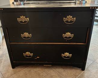 #58 - $180 - Black painted antique vanity with mirror detached 36Wx18Dx 63H