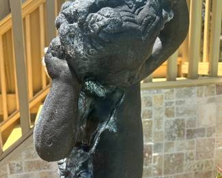 #103 - $250 - Cherub black concrete figure 16Dx58H - small damage base