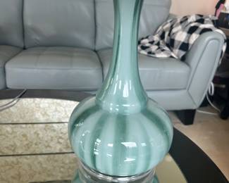 #36 - $110 - Glass Murano style pair of lamps 16Wx29H