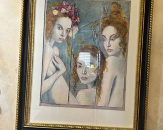 #41 - $500 - Collin signed painted triptych ladies 36x47