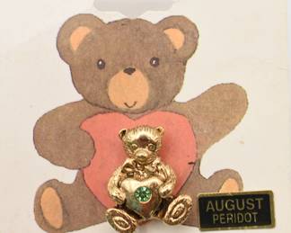 August birthstone teddy bear pin