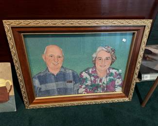 Vintage portrait made out of painted rice. $10