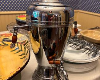 We have several of these fancy percolators. This beauty has Bakelite handles.