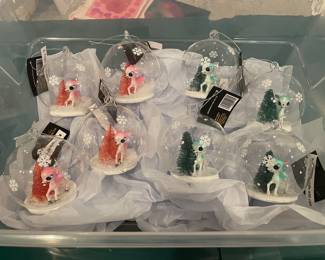 Adorable pink and blue reindeer glass ornaments