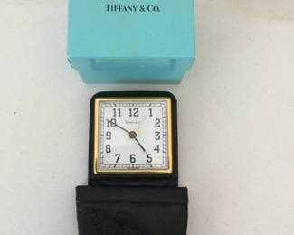 Tiffany and Co travel alarm clock in leather case