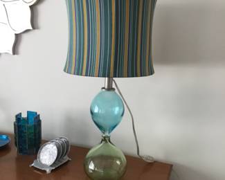 Fabulous blown glass lamp with mod striped shade