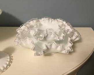 Vintage Fenton ruffled milk glass bowls