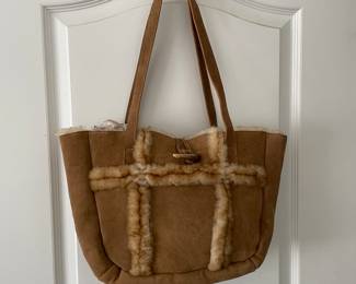Vintage suede and shearling handbag tote