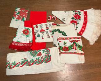 Vintage Christmas Linens Tablecloth
