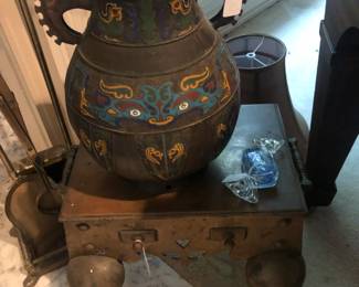 footman and champleve lamp base