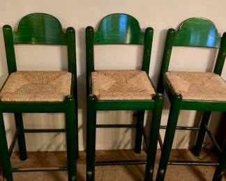 Rush Seat Bar Stools/Counter Stools. Set of 3.