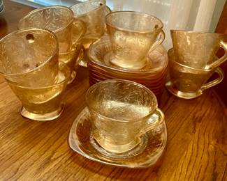 Jeannette Glass - Depression Glass Coffee/Tea Set. 20 Pc. Peach.