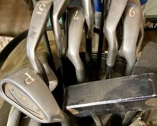 Vintage Brunswick Golf Bag w/ Tour Model II Irons (3-9) PW and Putter.