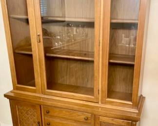 Mid Century Oak Wood China Cabinet. Sierra Collection H 70" x W 48" x D 17".