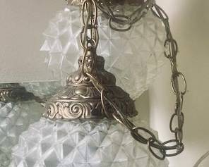 Vintage MCM Glass Double Swag/Pendant Light Fixture (2 sets of 2 Available)