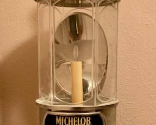 VINTAGE MICHELOB LIGHT WALL SCONCE LIGHTED.
