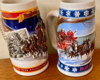 Vintage Budweiser Collectable Christmas Holiday Beer Steins.