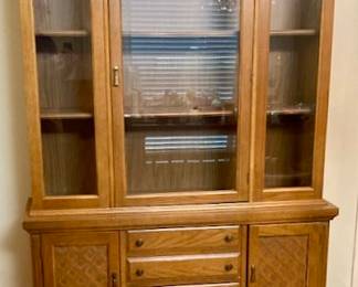 Mid Century Oak Wood China Cabinet. Sierra Collection H 70" x W 48" x D 17".
