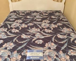 Vintage Queen Wood Headboard and Frame. Queen Simmons Quilt Top Mattress w/Box Spring.