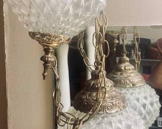 Vintage MCM Glass Double Swag/Pendant Light Fixture (2 sets of 2 Available)