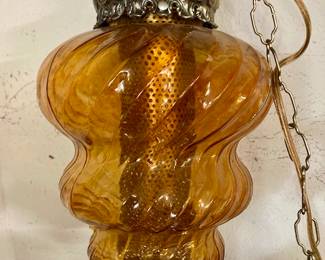 Amber Glass Hanging Swag Lamp Large 18” Tall 11" Wide MCM