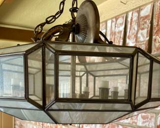 MCM 8-light Brass and Beveled Glass Chandelier Pendant