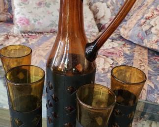 Brutalist glass decanter set