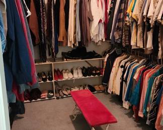 packed master closet, most is men's clothing, size large