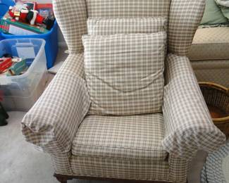 Plaid wing chair