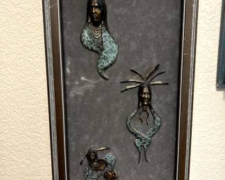 Framed Native American Bronze Art.
