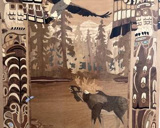 "Legends of the Northwest" inlaid wood art. Signed Certificate w/Identification Guide.