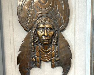 Framed Native American Bronze Art.