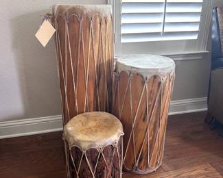 Wood and Leather hide drum trio.