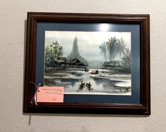 Asian Landscape Watercolor Painting.