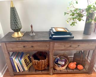 Wood basket, lamp, home decor