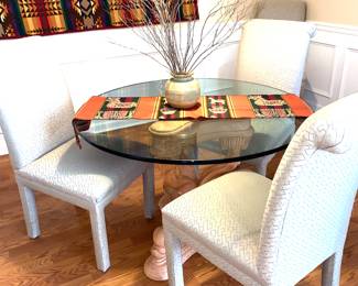 Round glass dining table and chairs
