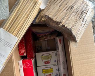 Disposable skewers, tooth pics, spreaders, gloves