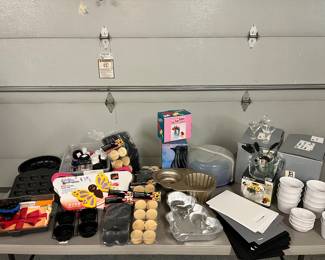 Bakeware, appet. pieces, Butterfly Pan, Cinderella Pan, LG Cup Cake Pan, sets of bowls, 2 boxes of glass small cordial glasses...