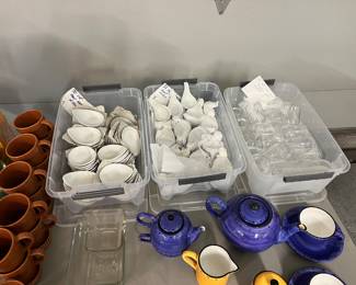 White app. dishes, Dodge Tea Set, Glass sm. wine glasses...