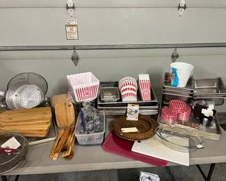 Restaurant Stainless Prep Containers, Popcorn containers, Mini New in Packaging Bamboo cutting boards, Paddle Style Bamboo Boards - Great for personal Charcuterie! 