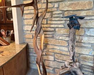 Tall Carved Wood Piece, Dragons