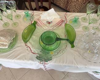 Vintage Green & Clear Glassware