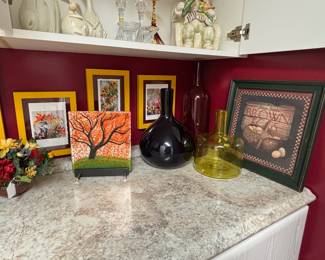 Framed Artwork, Glass Bottles