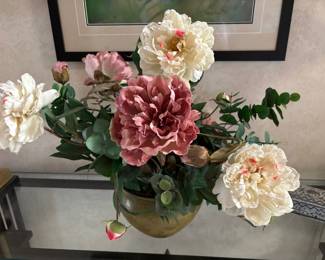 Silk Peonies in Tin Pot
