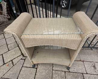 Woven Cart Table w/Glass Top