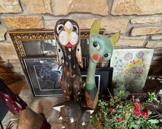 Wooden Cats, Dog, Artwork