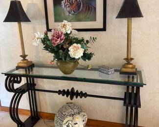 Metal/Glass Hall Table, Lamps