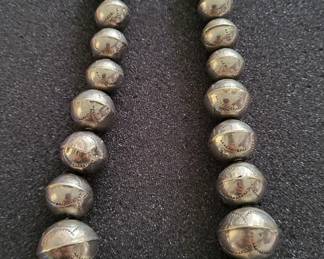 antique Native american sterling bead necklace.
